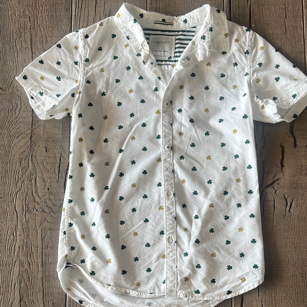 Denim and Flower by Ricky Singh White Patterned Shirt, Boys M 11/12
